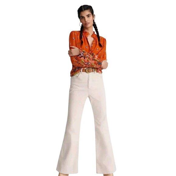 Anthropologie Floral Chiffon Blouse Ruffled Neckline Metal Buttons Size XXS - Picture 5 of 13